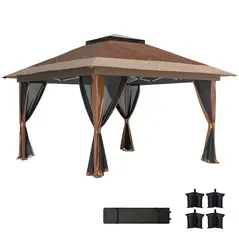 Outsunny 3.6 x 3.6m Pop-Up Gazebo, with Accessories - Brown - 1