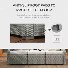 Outsunny Six-piece Outdoor Rattan Dining Set, Outdoor Sofa Set with Reclining Armchairs and Mental Frame, Grey - 5