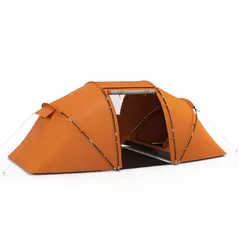 Outsunny 4-6 Man Camping Tent with Living Area and 2 Bedrooms, Hiking Sun Shelter, UV Protection Tunnel Tent, Orange - 1