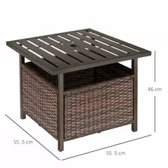 Outsunny Rattan Garden Coffee Table, 55.5 cm Square Wicker Patio Side Coffee Table with 4 cm Umbrella Hole, Metal Bottom and Slatted Top for Outdoor, Balcony, Brown - 3