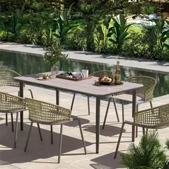 Outsunny Garden Table, Outdoor Dining Table for 6 People, 160 x 90 x 74 cm, with Rust Resistant Metal Frame, WPC Top, for Balcony, Terrace, Light Grey - 2