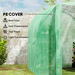 Outsunny 3 x 2 x 2m Polytunnel Greenhouse with Hinged Door, Walk-in Grow House Tent with PE Cover and Galvanised Steel Frame, Green - 4
