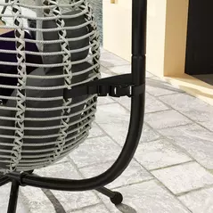 Outsunny Outdoor Swing Chair with Thick Padded Cushion, Patio Hanging Egg Chair with Metal Stand, Foldable Basket, Cup Holder, Rope Structure for Indoor & Outdoor, Dark Grey - 8