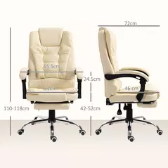 HOMCOM Executive Office Chair, Home Office Chair with Swivel Wheels, Reclining Backrest, Retractable Footrest, Cream White - 3