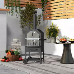 Outsunny Steel 3-Tier Outdoor Pizza Oven Charcoal BBQ Grill, Black - 2