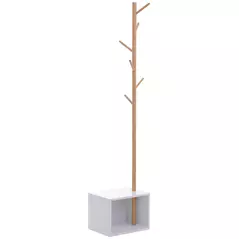 HOMCOM 180 cm Hallway Coat Rack Storage Bench Tree Hat Hanger Entryway Stand Garment Organiser Bedroom Living Room - 1