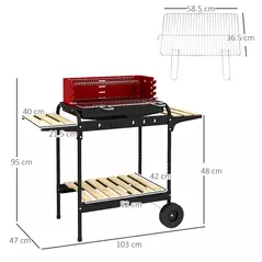 Outsunny Charcoal BBQ, with Five Position Grill Grate - Red - 3