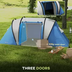 Outsunny Two-Man Tent, with Bedrooms, Living Room and Canopy - Blue - 5