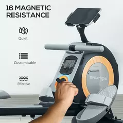 SPORTNOW Rowing Machine, 16-Level Magnetic Rower Machine with LCD Monitor and Phone Holder, Black - 4