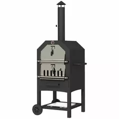 Outsunny Steel 3-Tier Outdoor Pizza Oven Charcoal BBQ Grill, Black - 1