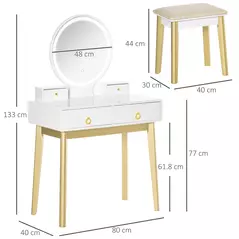 HOMCOM Dressing Table Set with Mirror, Built-in 3 Color LED Light, Vanity Makeup Table with 4 Drawers and Cushioned Stool for Bedroom, White - 3