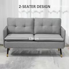 HOMCOM Modern Two Seater Sofa, Button Tufted Loveseat with Cushions and Steel Legs for Living Room, Guest Room, Grey - 6