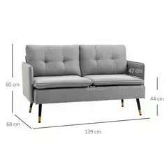 HOMCOM Modern Two Seater Sofa, Button Tufted Loveseat with Cushions and Steel Legs for Living Room, Guest Room, Grey - 3