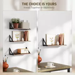 HOMCOM Set of 3 Wall Shelves, 43cm Vintage Wall Mounted Floating Shelves for Living Room, Entryway, Bedroom, Rustic Brown - 5