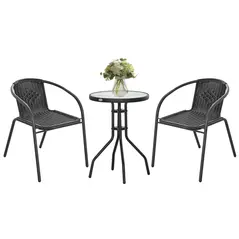 Outsunny 3 Pieces Rattan Bistro Set - Black - 1