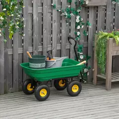 Outsunny 75 Litre Large Garden Cart, Tipping Wheelbarrows Heavy Duty Garden Dump Trolley 200kg Capacity for Festivals, Tools, Plants, Logs - Green - 2