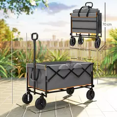 Outsunny 160L Festival Trolley on Wheels, Folding Camping Trolley Cart w/ Tailgate, 100kg Heavy Duty Garden Collapsible Folding Wagon w/Adjustable Handle, Carry Bag for Beach Picnic, Grey and Orange - 3