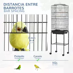 PawHut Bird Cage Budgie Cages for Finch Canary Parakeet with Stand Wheels Slide-out Tray Accessories Storage Shelf, Black 46.5 x 36 x 157 cm - 6