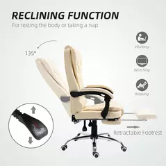 HOMCOM Executive Office Chair, Home Office Chair with Swivel Wheels, Reclining Backrest, Retractable Footrest, Cream White - 6