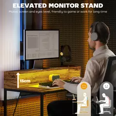 HOMCOM 100cm Computer Desk with LED Lights and Power Outlets, Gaming Desk with Monitor Stand, Computer Table with Remote for Home Office Study, Rustic Brown - 6