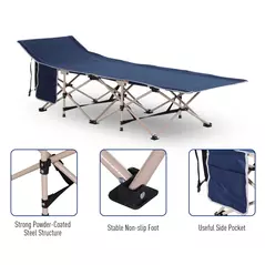 Outsunny Single Person Camping Bed Folding Cot Outdoor Patio Portable Military Sleeping Bed Travel Guest Leisure Fishing with Side Pocket and Carry Bag - Blue - 6