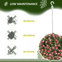 HOMCOM Set of 2 Decorative Artificial Plants, UV-protected Artificial Plant Topiary Rose Balls, Fake Plants for Home Indoor outdoor Decor, 28cm, Pink - 5