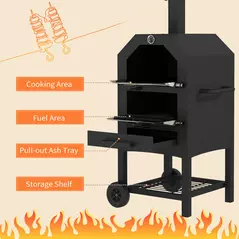 Outsunny Steel 3-Tier Outdoor Pizza Oven Charcoal BBQ Grill, Black - 5
