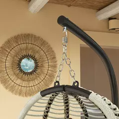 Outsunny Outdoor Swing Chair with Thick Padded Cushion, Patio Hanging Egg Chair with Metal Stand, Foldable Basket, Cup Holder, Rope Structure for Indoor & Outdoor, Dark Grey - 9