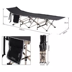Outsunny Single Person Camping Bed Folding Cot Outdoor Patio Portable Military Sleeping Bed Travel Guest Leisure Fishing with Side Pocket and Carry Bag - Black - 3