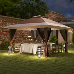 Outsunny 3.6 x 3.6m Pop-Up Gazebo, with Accessories - Brown - 8