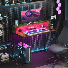 HOMCOM 100cm Computer Desk with LED Lights and Power Outlets, Gaming Desk with Monitor Stand, Computer Table with Remote for Home Office Study, Rustic Brown - 8