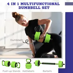 SPORTNOW 40kg 4-In-One Adjustable Weight Dumbbells Set, Barbell, Kettlebell, Push Up Stand - Green - 4