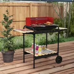 Outsunny Charcoal BBQ, with Five Position Grill Grate - Red - 2