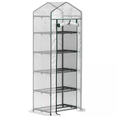 Outsunny 193cm Five Shelf Mini Greenhouse - White - 1