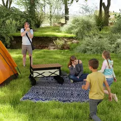 Outsunny Reversible Outdoor Rug with Carry Bag, Waterproof Plastic Straw Mat for Garden, Deck, RV, Picnic, Beach, Camping, 182 x 274cm, Dark Blue and White - 2