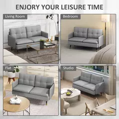 HOMCOM Modern Two Seater Sofa, Button Tufted Loveseat with Cushions and Steel Legs for Living Room, Guest Room, Grey - 7