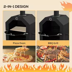 Outsunny Steel 3-Tier Outdoor Pizza Oven Charcoal BBQ Grill, Black - 4