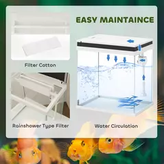 PawHut 14L Glass Fish Tank With Filter System, LED Lights, Water Pump, White - 4