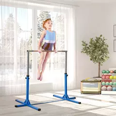 HOMCOM Height Adjustable Gymnastics Horizontal Bar for Kids, Children Junior Kip High Bar Fitness, Blue - 2