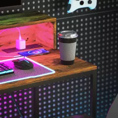 HOMCOM 100cm Computer Desk with LED Lights and Power Outlets, Gaming Desk with Monitor Stand, Computer Table with Remote for Home Office Study, Rustic Brown - 9