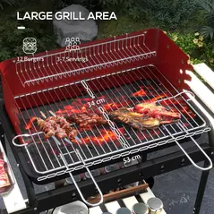 Outsunny Charcoal BBQ, with Five Position Grill Grate - Red - 4