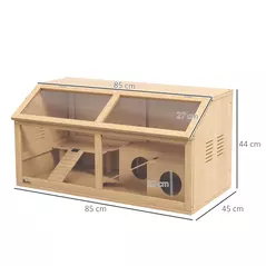 PawHut Hamster Cage, Wooden Small Animal Cage for Gerbils, Mice w/ Suspension Bridge, Openable Top, Hut, 85 x 45 x 44cm Nature - 3