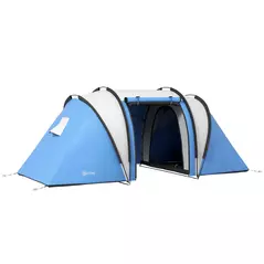 Outsunny Two-Man Tent, with Bedrooms, Living Room and Canopy - Blue - 1