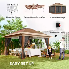 Outsunny 3.6 x 3.6m Pop-Up Gazebo, with Accessories - Brown - 4