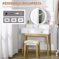 HOMCOM Dressing Table Set with Mirror, Built-in 3 Color LED Light, Vanity Makeup Table with 4 Drawers and Cushioned Stool for Bedroom, White - 5