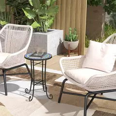 Outsunny Mosaic Garden Table, 35.5 cm Round Outdoor Table with Shelf, Ceramic Tile Top, Small Garden Side Table Bistro Table End Table Plant Stand for Indoor, Patio, Balcony, Blue - 2