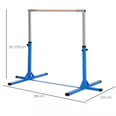 HOMCOM Height Adjustable Gymnastics Horizontal Bar for Kids, Children Junior Kip High Bar Fitness, Blue - 3