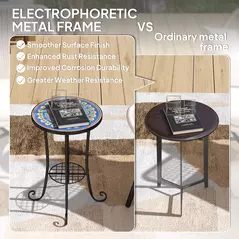 Outsunny Mosaic Garden Table, 35.5 cm Round Outdoor Table with Shelf, Ceramic Tile Top, Small Garden Side Table Bistro Table End Table Plant Stand for Indoor, Patio, Balcony, Blue - 6