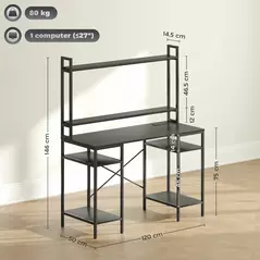 HOMCOM Computer Desk with Power Outlets and LED Lights, Home Office Desk with Monitor Stand, 2 CPU Stands and Storage Shelves, Study Table Gaming Desk with Hutch, Black - 3