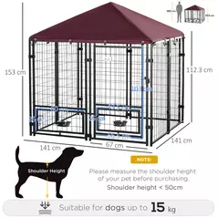 PawHut Outdoor Dog Kennel with Rotating Bowl Holders, Water and UV-Resistant Cover, for Medium, Small Dogs, Red - 3